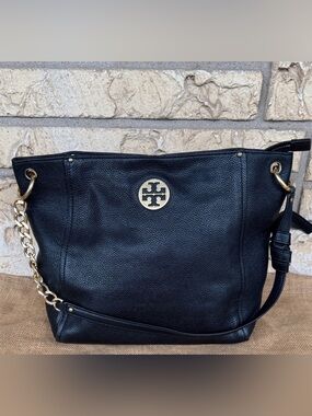 Everly Leather Hobo TORY BURCH black leather Pebble Retail 498.00